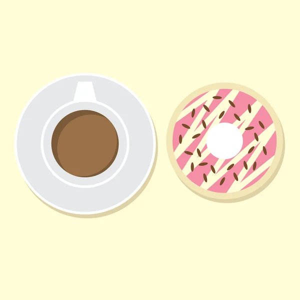 Donut And Hot Coffee Vector Illustration — Stock Vector