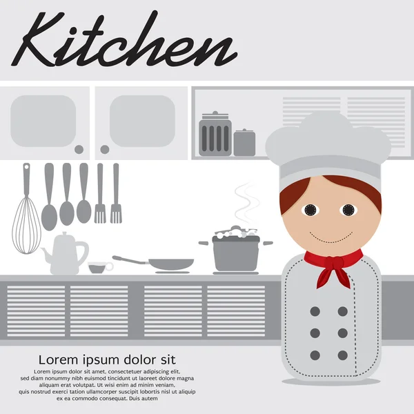 Chef In Kitchen — Stock Vector