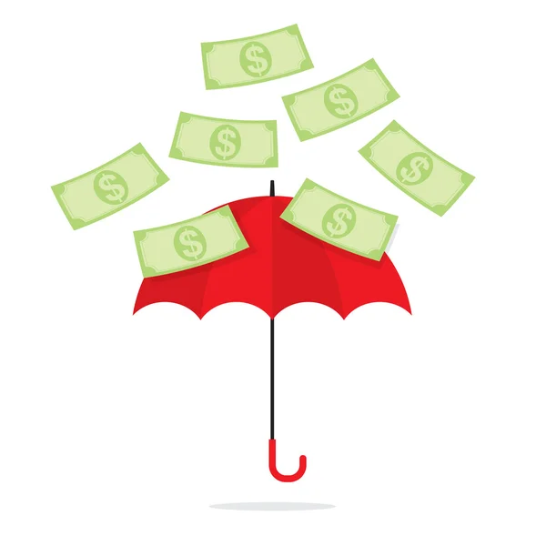 Billetes de banco que caen hacia el paraguas — Vector de stock