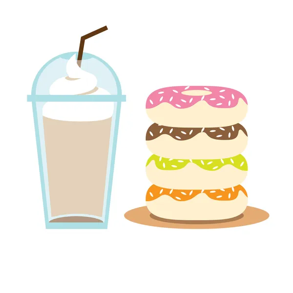 Café helado y rosquillas Vector Ilustración — Vector de stock