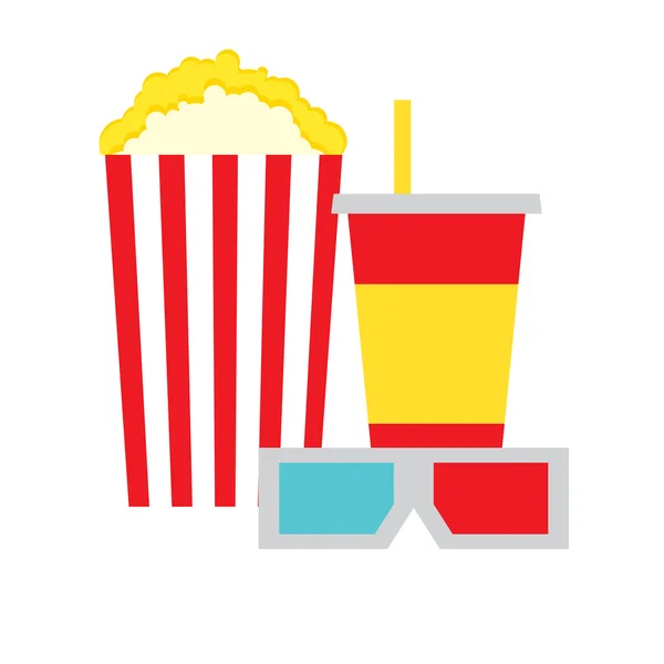 Popcorn låda, cola och 3d glasögon vektor illustration — Stock vektor