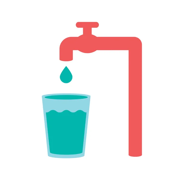 Water pour uit kraan naar glas vectorillustratie — Stockvector