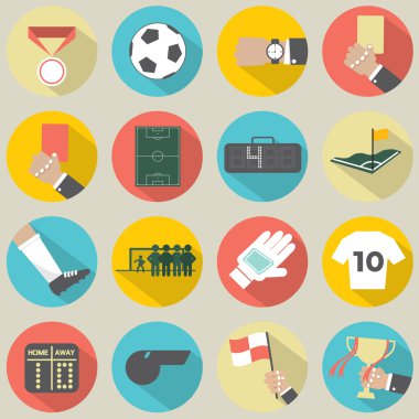 16 düz tasarım futbol ya da futbol Icons set