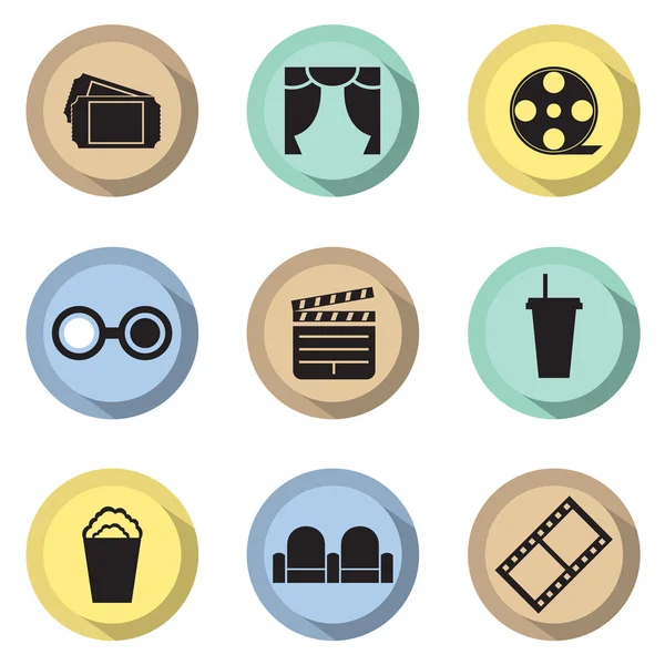 Iconos de cine de diseño plano — Archivo Imágenes Vectoriales