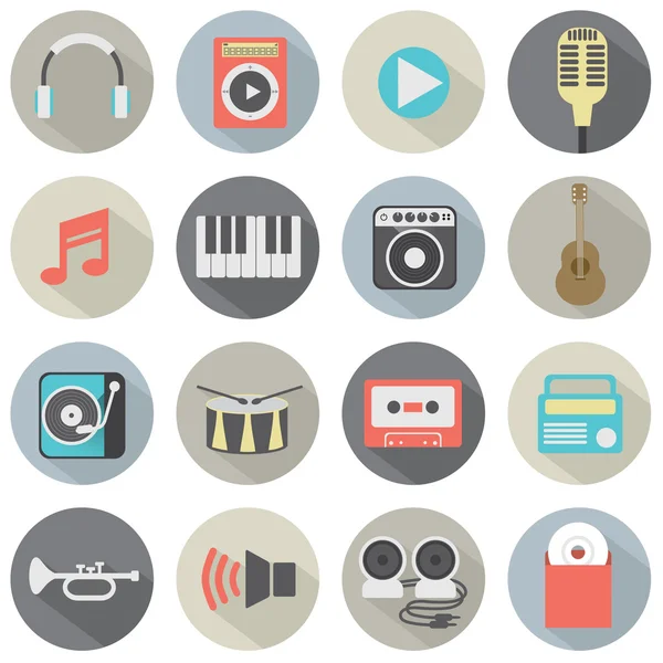 Iconos musicales de diseño plano — Archivo Imágenes Vectoriales