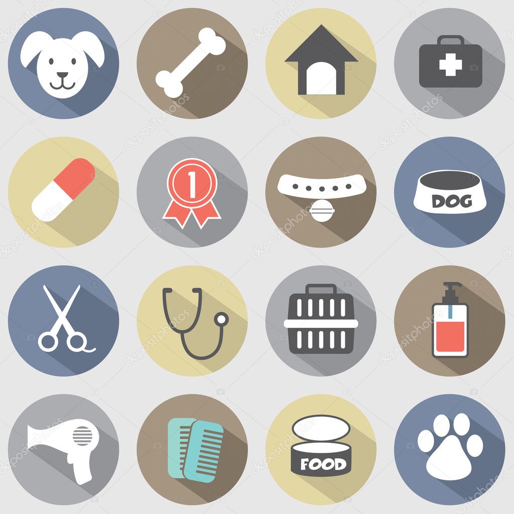 Modern Flat Design Dog Icons Set