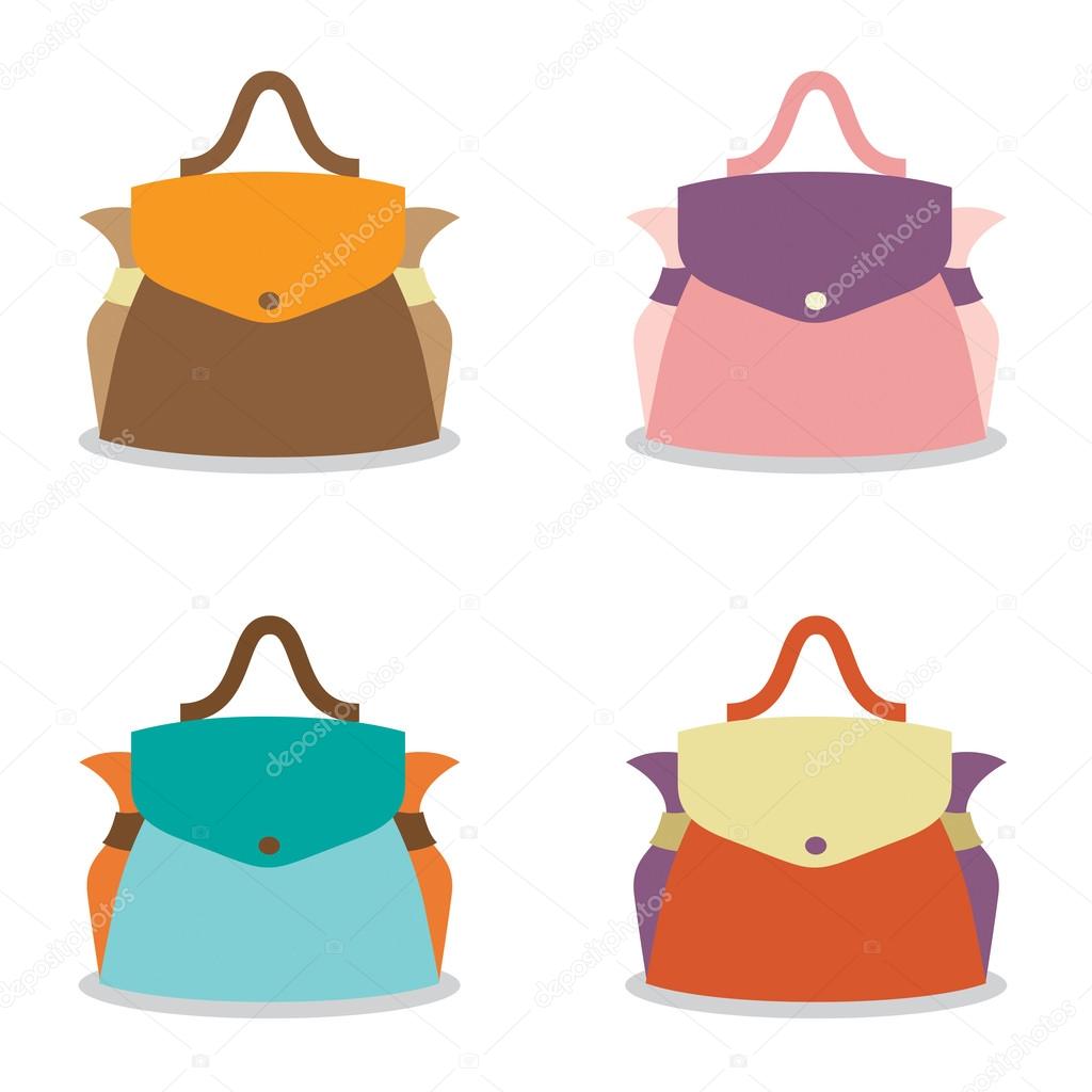 Set of Colorful Women Bag on White Background