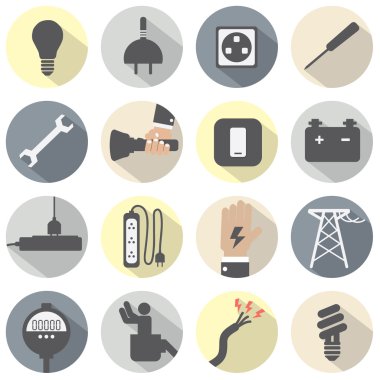platte ontwerp elektriciteit machtsverzameling pictogrammen