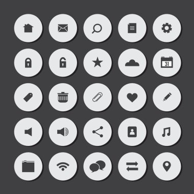 düz Web sitesi vector Icons set yuvarlak 
