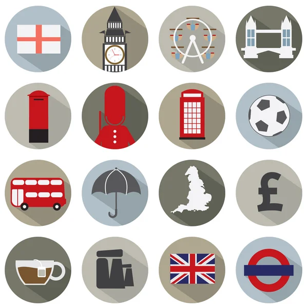 Zestaw ikon symboli w Anglii — Wektor stockowy