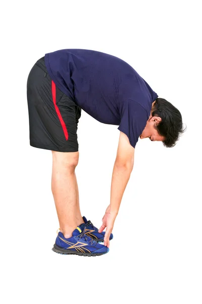 Asiatico uomo stretching allenamento isolato su bianco . — Foto Stock