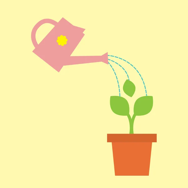 Gieter pot met kleine boom vectorillustratie — Stockvector