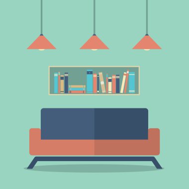 modern tasarım iç kanepe ve kitap rafı 