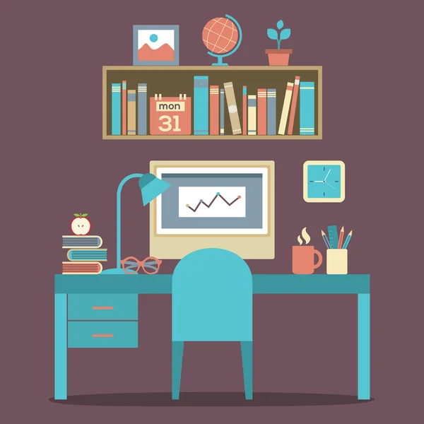 Diseño plano Lugar de trabajo Vector Ilustración — Vector de stock