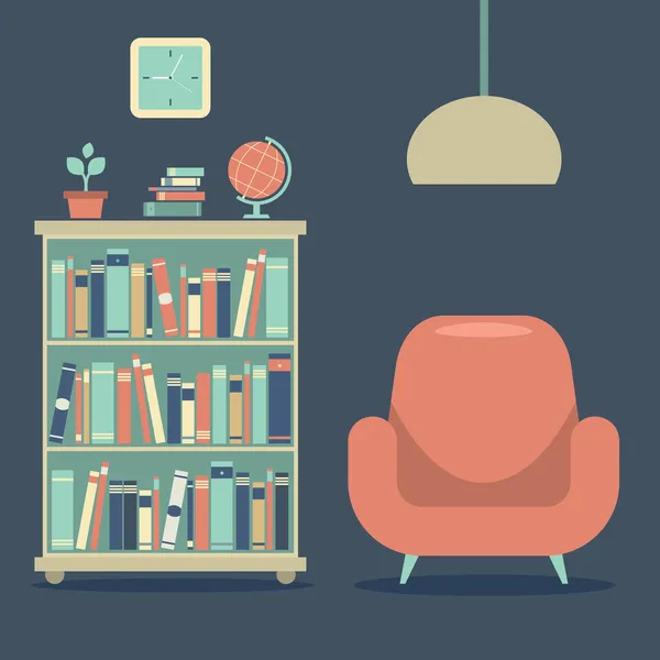 Modernes Interieur Sofa und Bücherschrank — Stockvektor