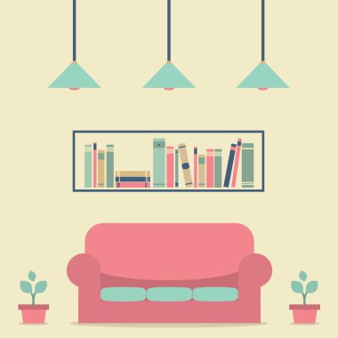 modern tasarım iç kanepe ve bookshelf