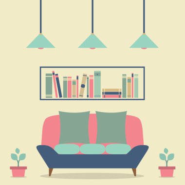 modern tasarım iç kanepe ve bookshelf