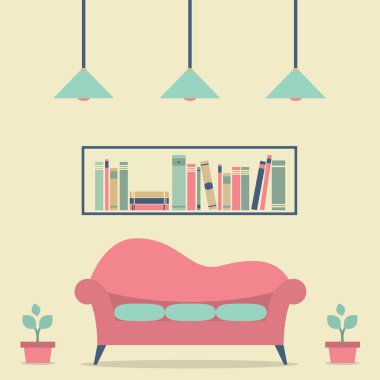 modern tasarım iç kanepe ve bookshelf