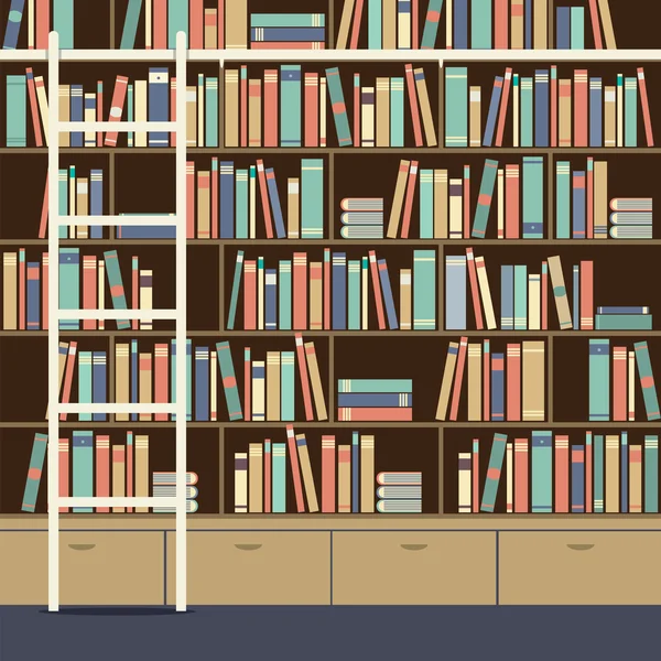 Bücherregal mit Leitervektor-Illustration — Stockvektor