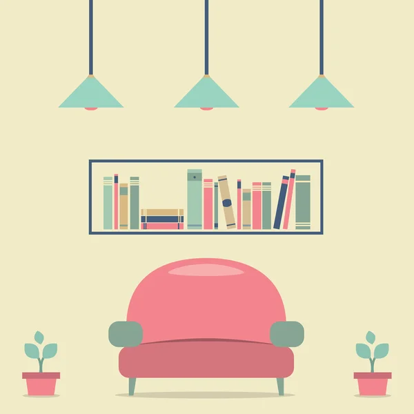 Canapé intérieur design moderne et bibliothèque — Image vectorielle