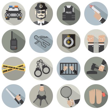 Modern düz tasarım polis ve hukuk Icon set