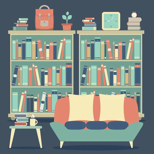 Modernes Interieur Sofa und Bücherregal — Stockvektor