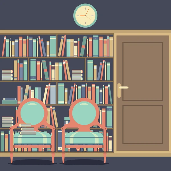 koltuğun önünde büyük bir kitaplık okuma