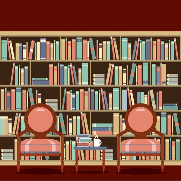 Lectura de asientos delante de una librería — Vector de stock