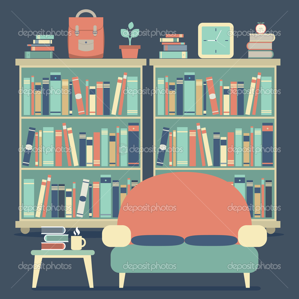 Modernes Design Interior Stuhle Und Bucherregal Stockvektor