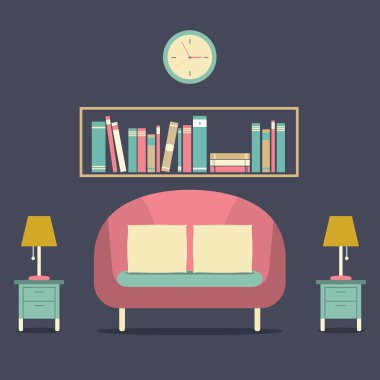modern tasarım iç kanepe ve bookshelf