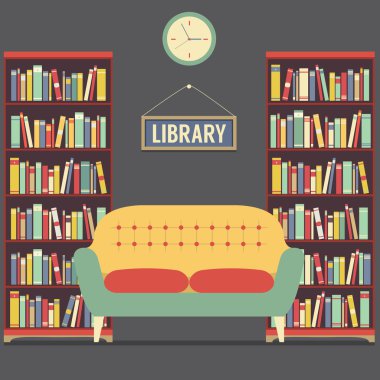 Kütüphane vektör çizim koltukta boş okuma