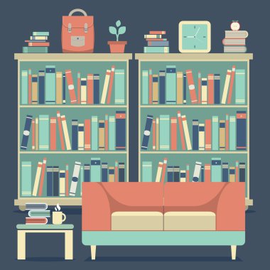 modern tasarım iç kanepe ve bookshelf