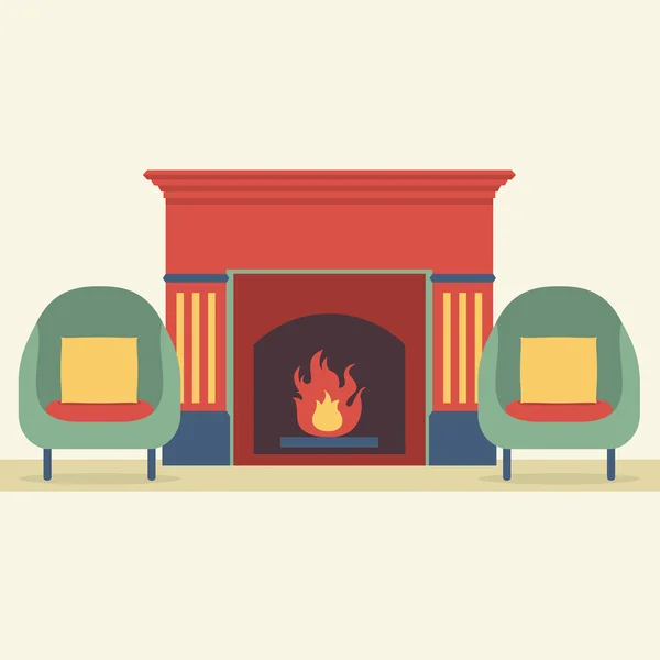 Innvendig ild og bål i stua – stockvektor