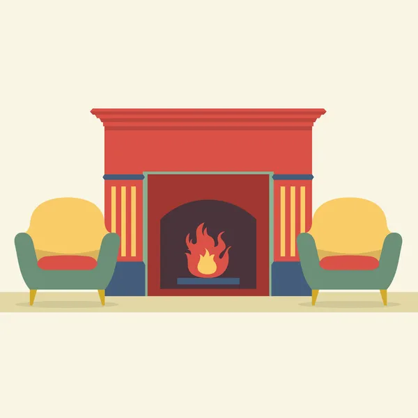 Canapés et cheminée Salon Intérieur — Image vectorielle