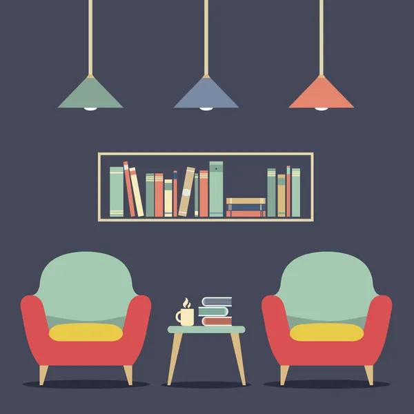 Design moderne Chaises intérieures et bibliothèque — Image vectorielle