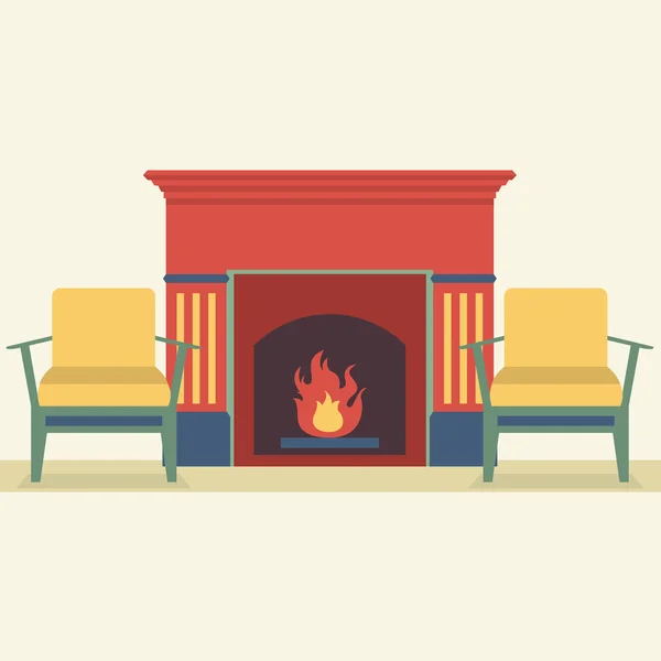 Canapés et cheminée Salon Intérieur — Image vectorielle