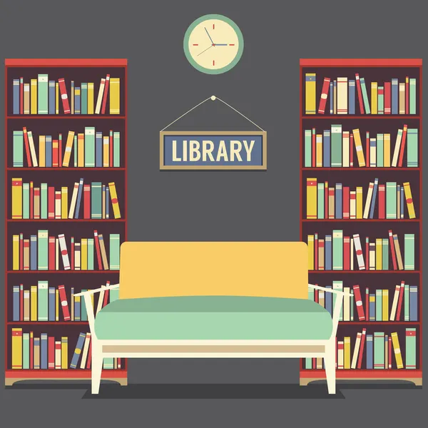 Κάθισμα άδειο ανάγνωση στην βιβλιοθήκη εικόνα διάνυσμα — Διανυσματικό Αρχείο