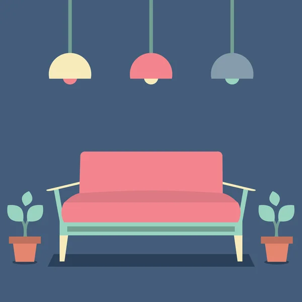 Sofá Vintage interior de diseño plano — Vector de stock