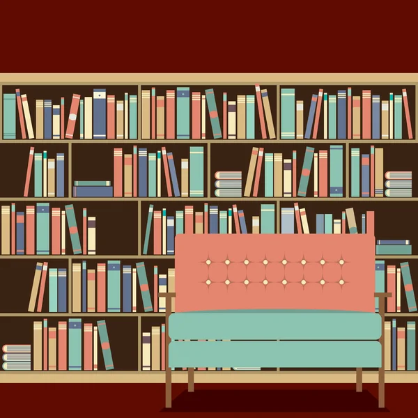 Сиденье для чтения перед книжным шкафом — стоковый вектор