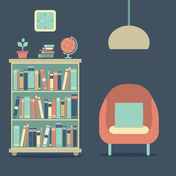 Moderne design interieur sofa en boekenkast — Stockvector