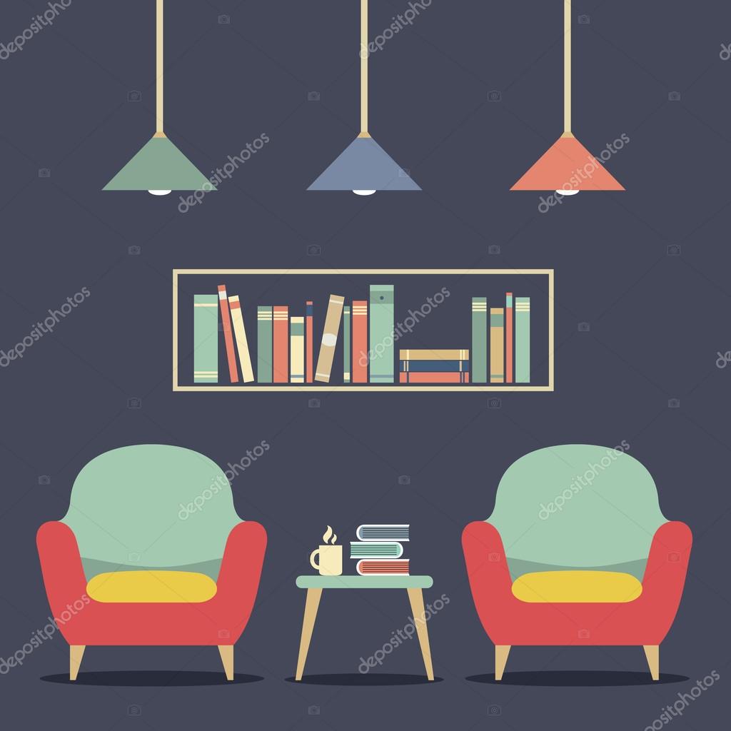 Modernes Design Interior Stuhle Und Bucherregal Stockvektor