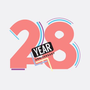 28 Yıl Yıldönümü Logosu Doğum Günü Soyut Tasarım Vektörü İllüstrasyonu.