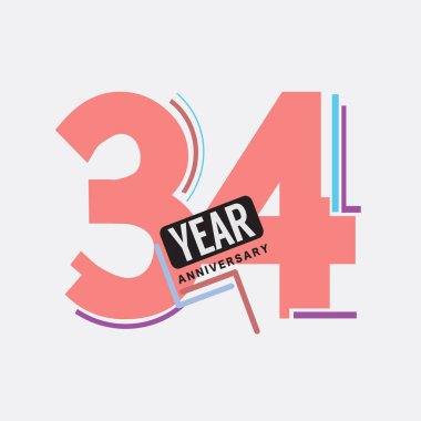 34. Yıl Yıldönümü Logosu Doğum Günü Soyut Tasarım Vektörü İllüstrasyonu.