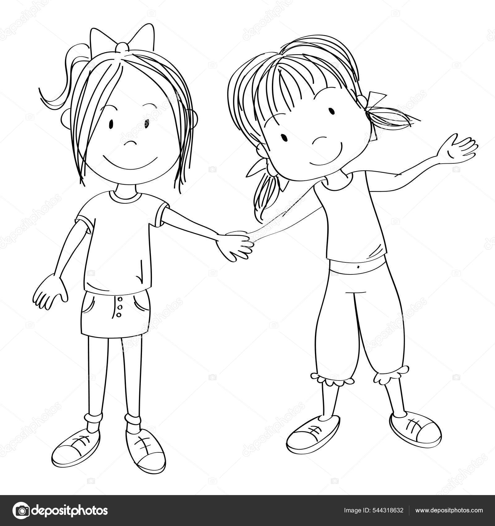 Happy women group girl best friend love line art ilustração de estilo  desenhado à mão