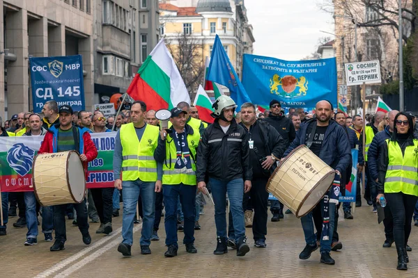 Σόφια Βουλγαρία Φεβρουαρίου 2022 Αστυνομικοί Και Πυροσβέστες Διαδήλωσαν Έξω Από — Φωτογραφία Αρχείου