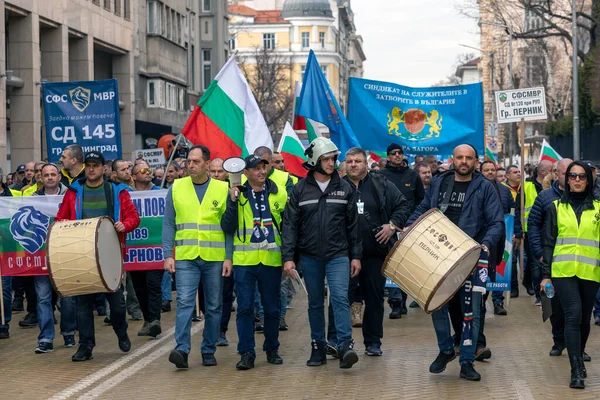 Sofia Bulgarie Février 2022 Police Les Pompiers Ont Protesté Devant — Photo