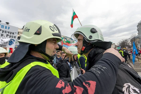 Sofia Bulgaria February 2022 Police Firefighters Protested Government Demanding Higher — Stock Photo, Image