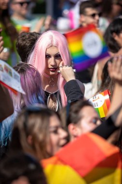 Sofya, Bulgaristan - 18 Haziran 2022: LGBT hakları lezbiyeni, eşcinsel, transeksüel ve biseksüel destekleme amaçlı Sofya Onur etkinliği 15 'inci kez Sofya' da düzenleniyor.