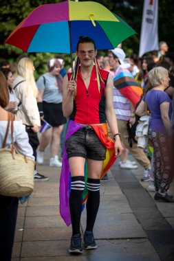 Sofya, Bulgaristan - 18 Haziran 2022: LGBT hakları lezbiyeni, eşcinsel, transeksüel ve biseksüel destekleme amaçlı Sofya Onur etkinliği 15 'inci kez Sofya' da düzenleniyor.