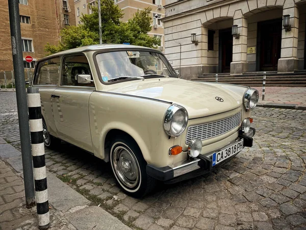 Sofia Bulgária Setembro 2022 Velho Vagão Estação Trabant Estacionado Centro — Fotografia de Stock